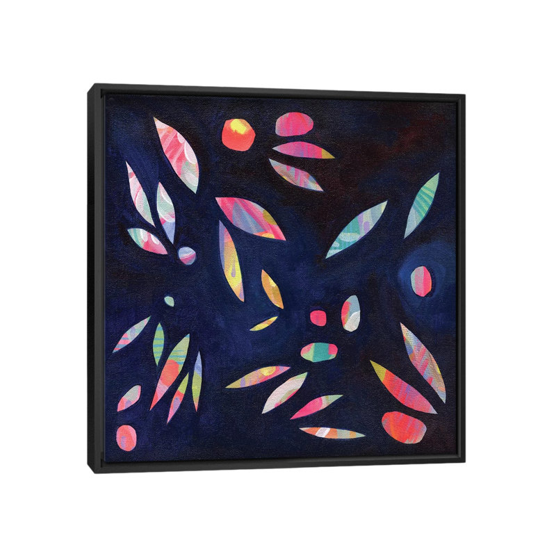 « arc leaves », impression sur toile tendue, H 18 po x l 18 po x P 1,5 po, Toile avec cadre noir, Pas de tapis