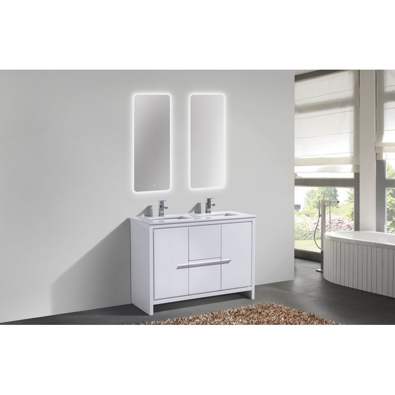 Meraris 48" Double Bathroom Vanity Set, High Gloss White
