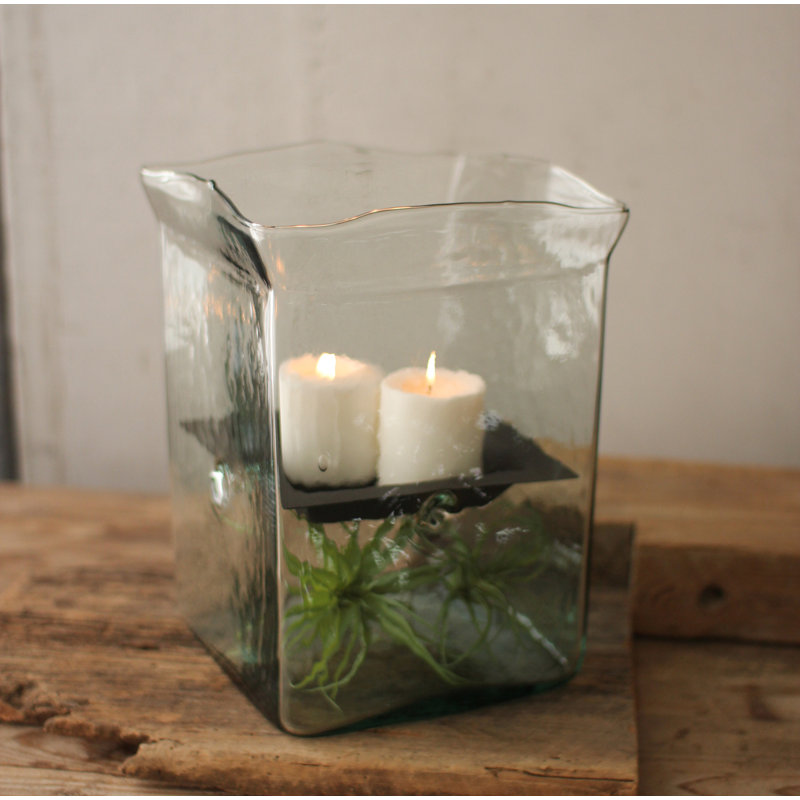  Clear Glass Candle Hurricane – 12" Tall Square Design, 12'' H x 8'' W x 8'' D