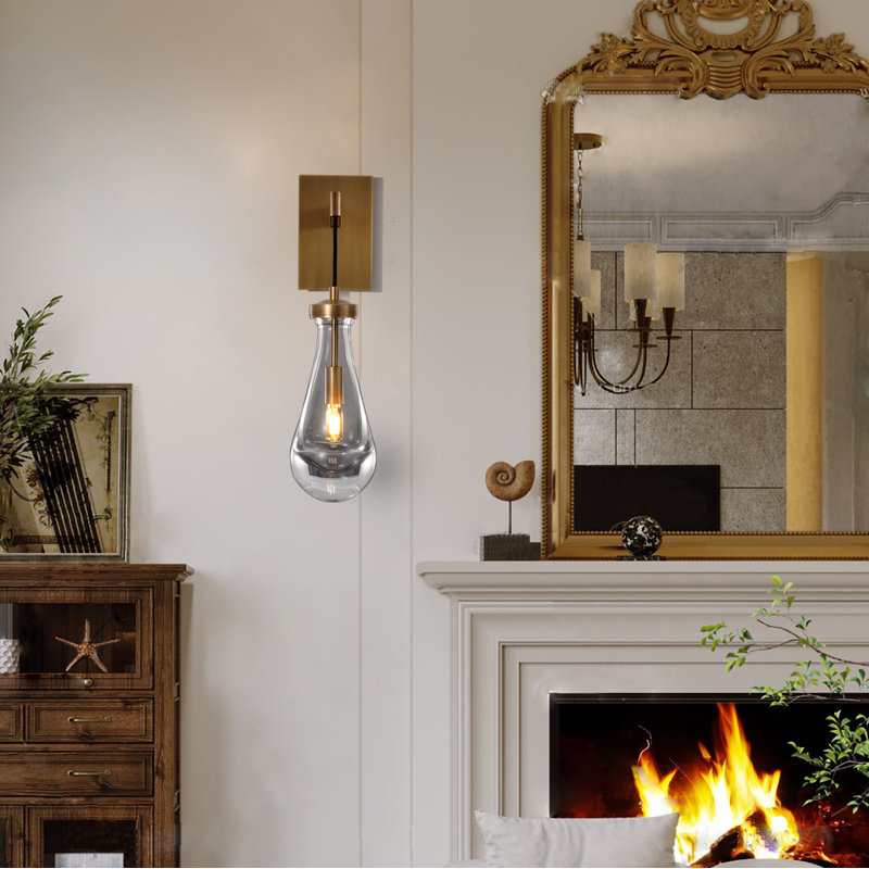 Dimmable Brass Teardrop Wall Sconce, 1