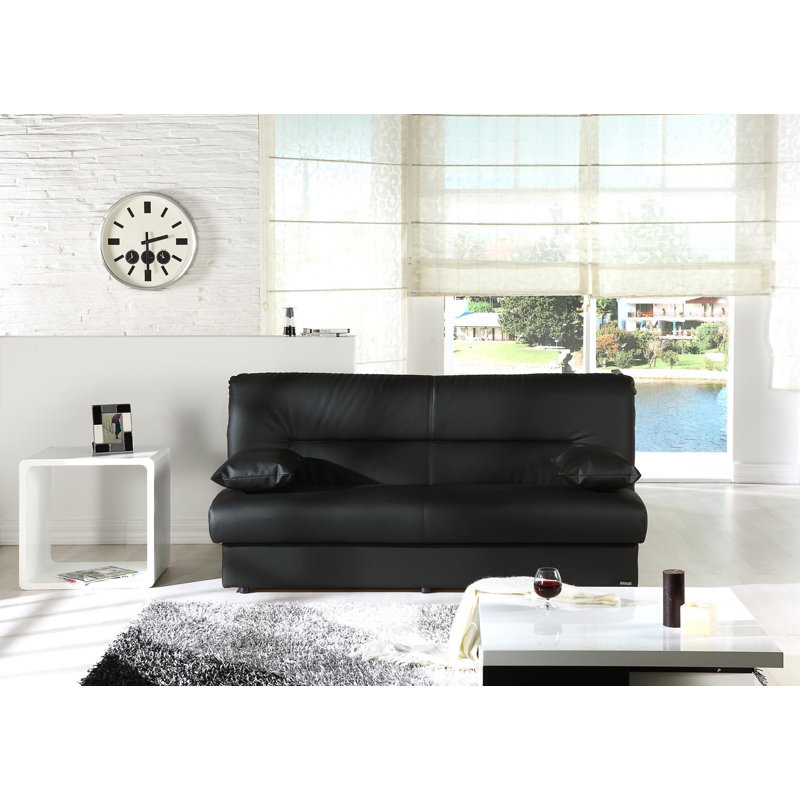 Upholstered 76.8'' Sleeper Sofa, Black Linen Blend