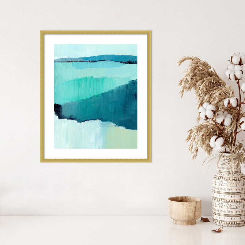 «Cyan Reflections II» par Annie Warren, reproduction d'art encadrée sur bois, H 25 po x l 21 po