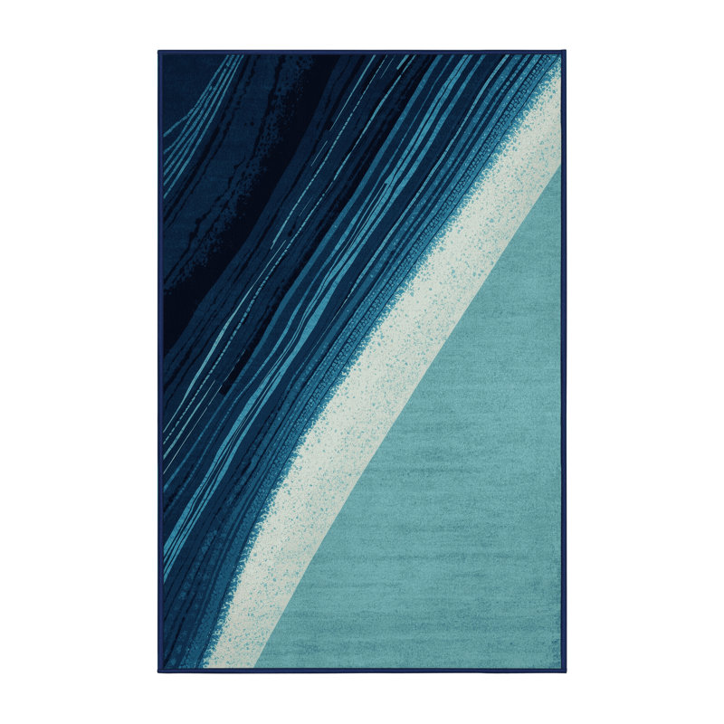 Machine Washable Orkan Victoria Falls Contemporary Ombre Rug in Blue – Navy Binding, 8x12