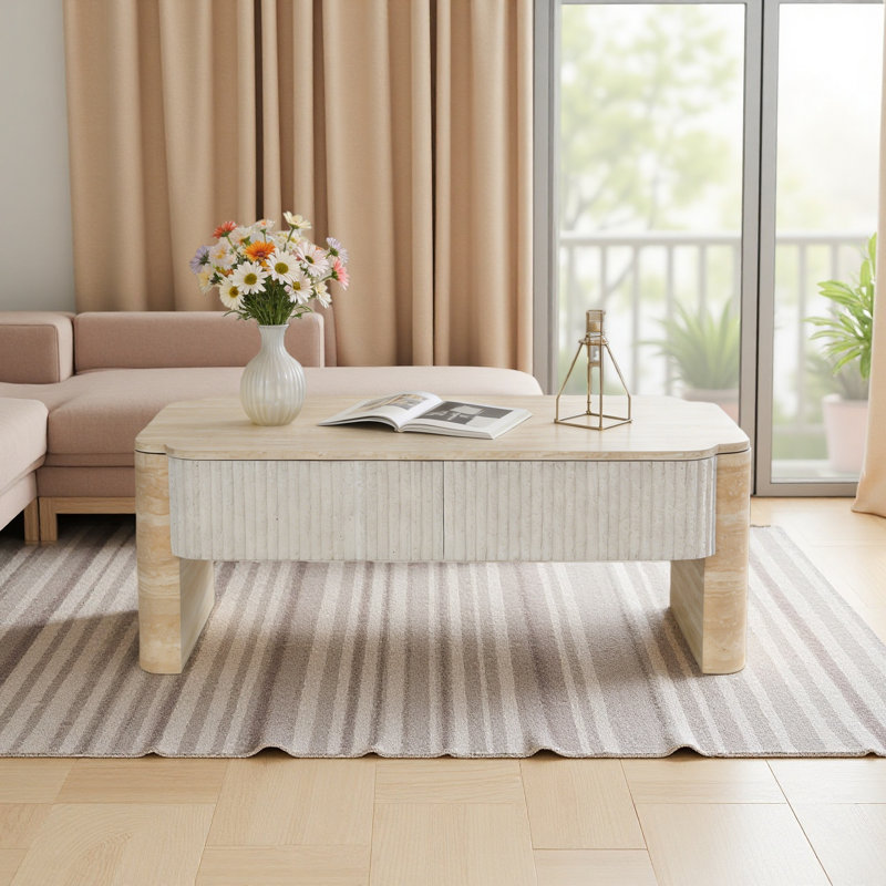 Table basse à plateau relevable, bureau moderne en bois avec rangement caché