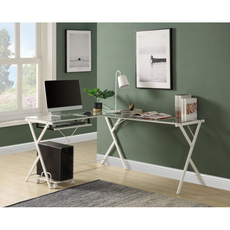 Bureau d'ordinateur en L Photiades, Transparent/blanc