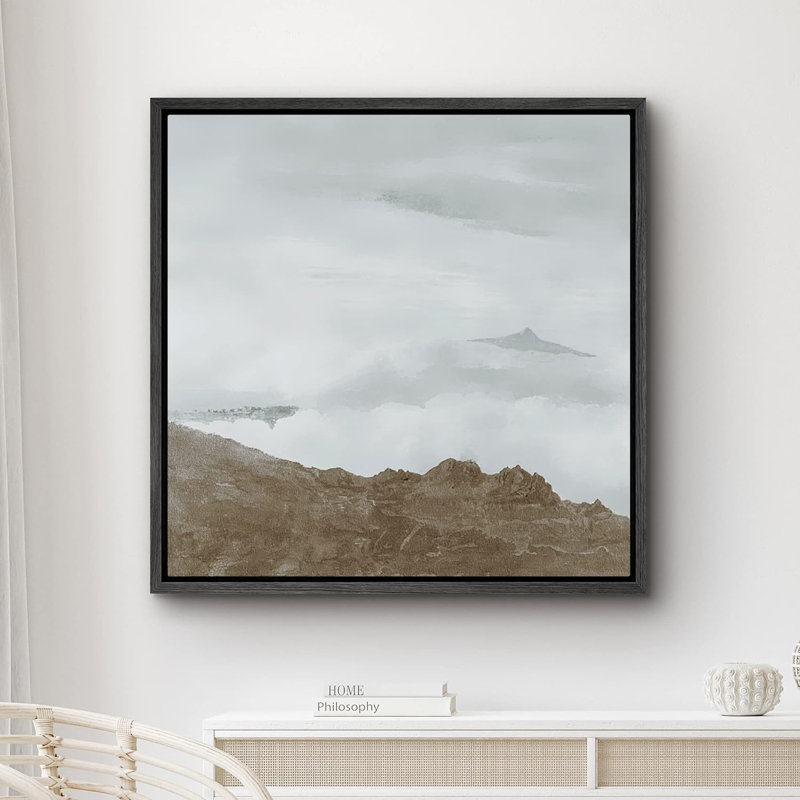 Vue aérienne d'une montagne rocheuse nuageuse sur toile, H 16 po x l 16 po x P 1,5 po, Noir