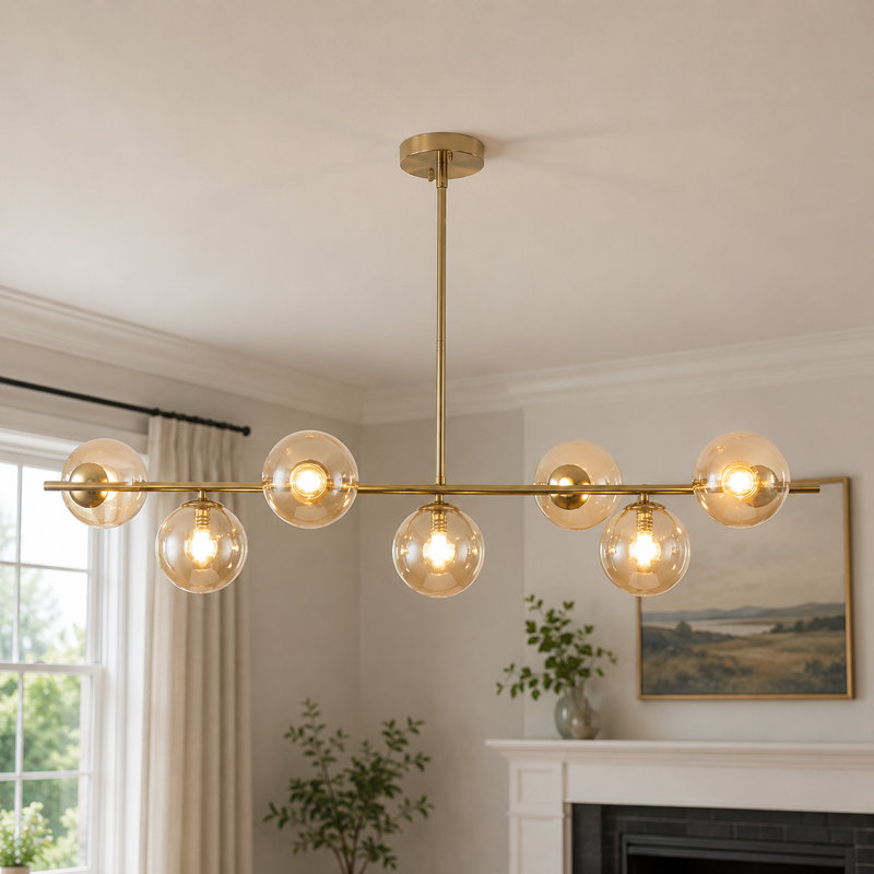 Lustre 7 lumières Kason, Laiton, Ambre