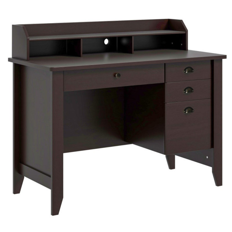 Bureau d'ordinateur rétro avec tablettes de rangement et 4 tiroirs, Noir