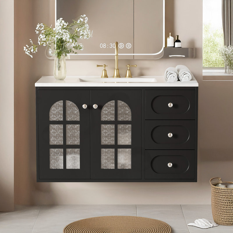 Meuble-lavabo mural avec 3 tiroirs à fermeture en douceur