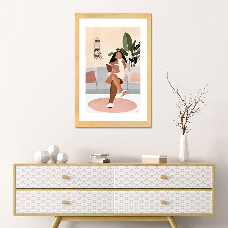 « Lounge » par Bria Nicole-impression d’art graphique, H 24 po x l 16 po x P 1 po, Toile avec cadre en bois beige, Blanc