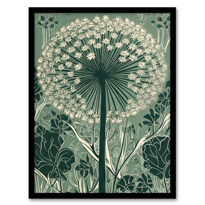 Albe Single Allium Flower Modern Green White Florets 1 Piece Single Picture Frame Wall Art