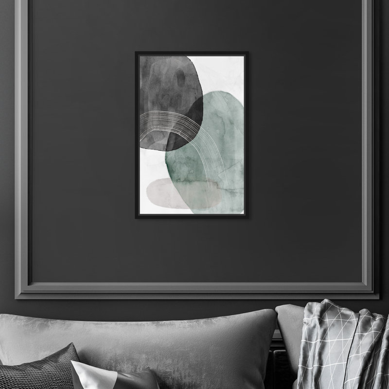 Abstrait vert solidaire géométrique - Peinture, H 15 po x l 10 po, Toile avec cadre noir