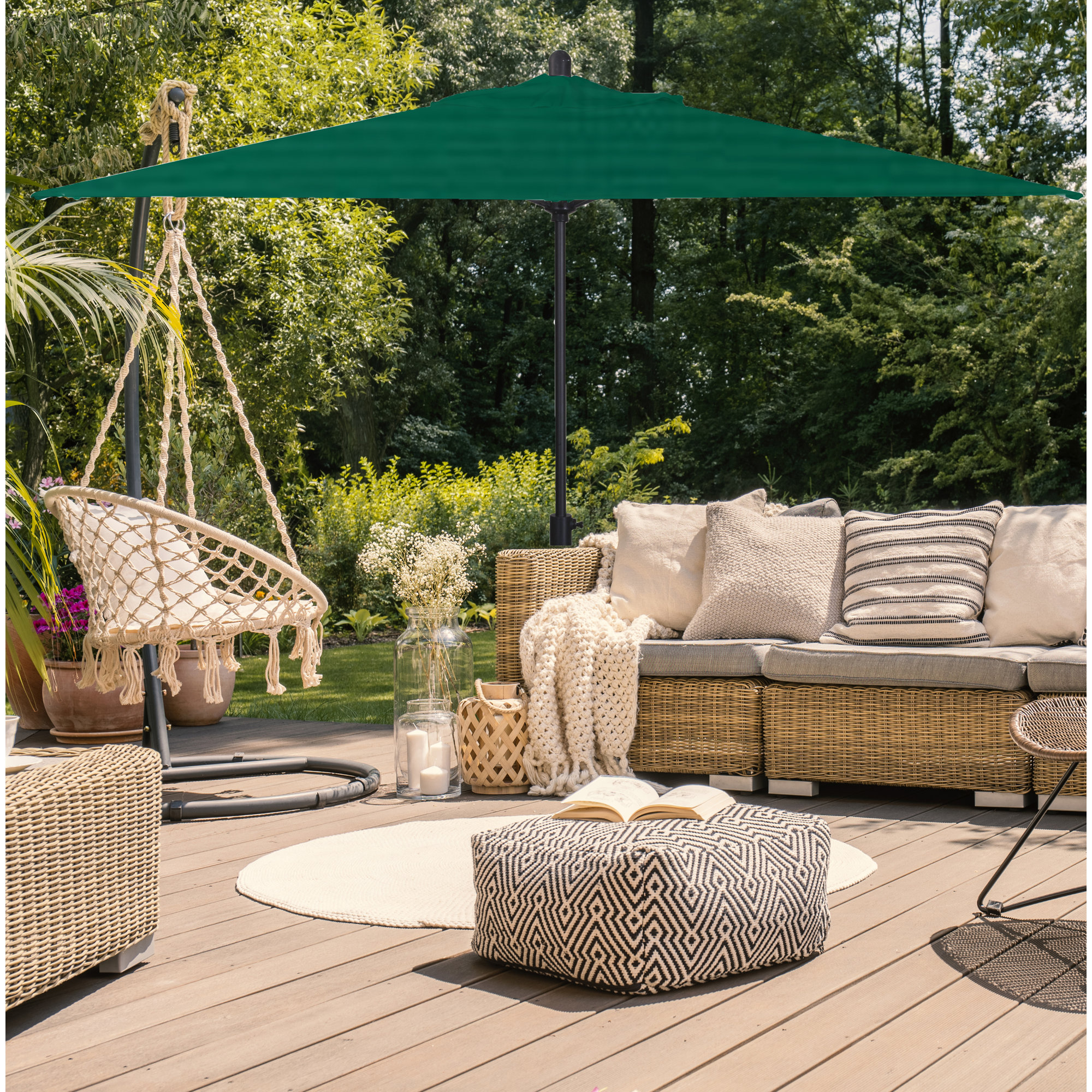 Olivier 116.7'' Outdoor Umbrella, Black Sapphire, Canvas Forest Green Sunbrella® Canvas