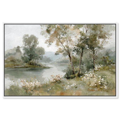Décoration murale rétro Silent Pond's Mirror III par Art Remedy, cadre blanc, 36 x 24