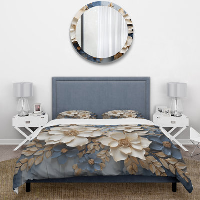 Ensemble de housse de couette Beige et bleu Seasonal Flowers Composition - Seasonal Flowers