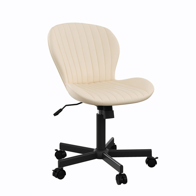 Fauteuil de bureau en cuir polyuréthane sans accoudoirs, fauteuil de bureau ergonomique et pivotant à hauteur réglable, Beige