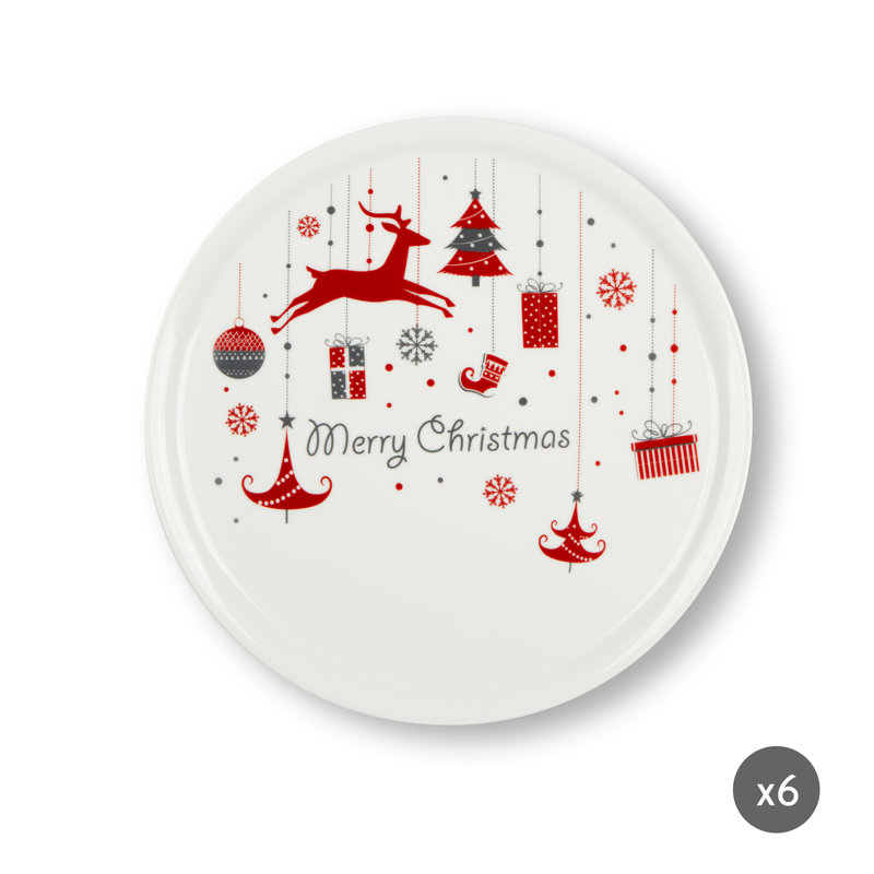 Set Of 6 Merry Christmas Dessert Plate