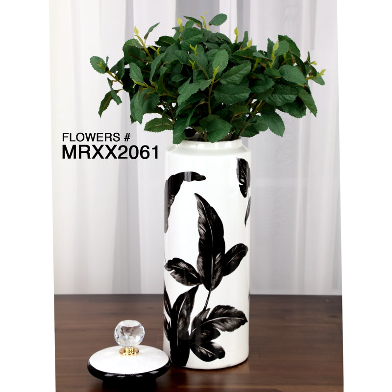 Ceramic Jar, Black/White, 16" H x 4.75" W x 4.75" D