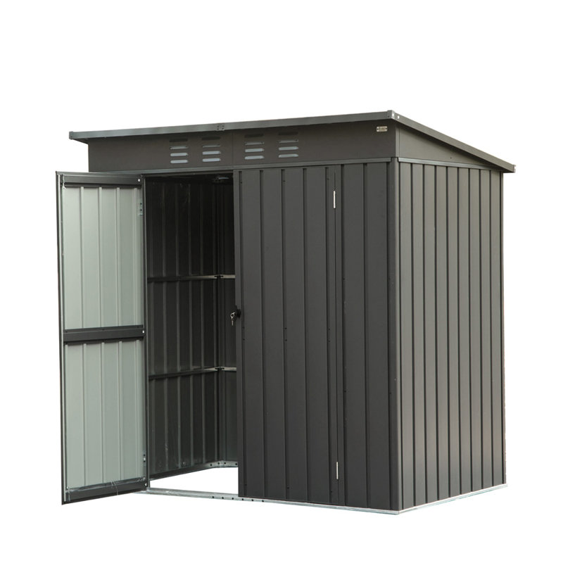 Galvanized Steel Storage Shed, Black, 71.85" H x 75.2" W x 54.13" D