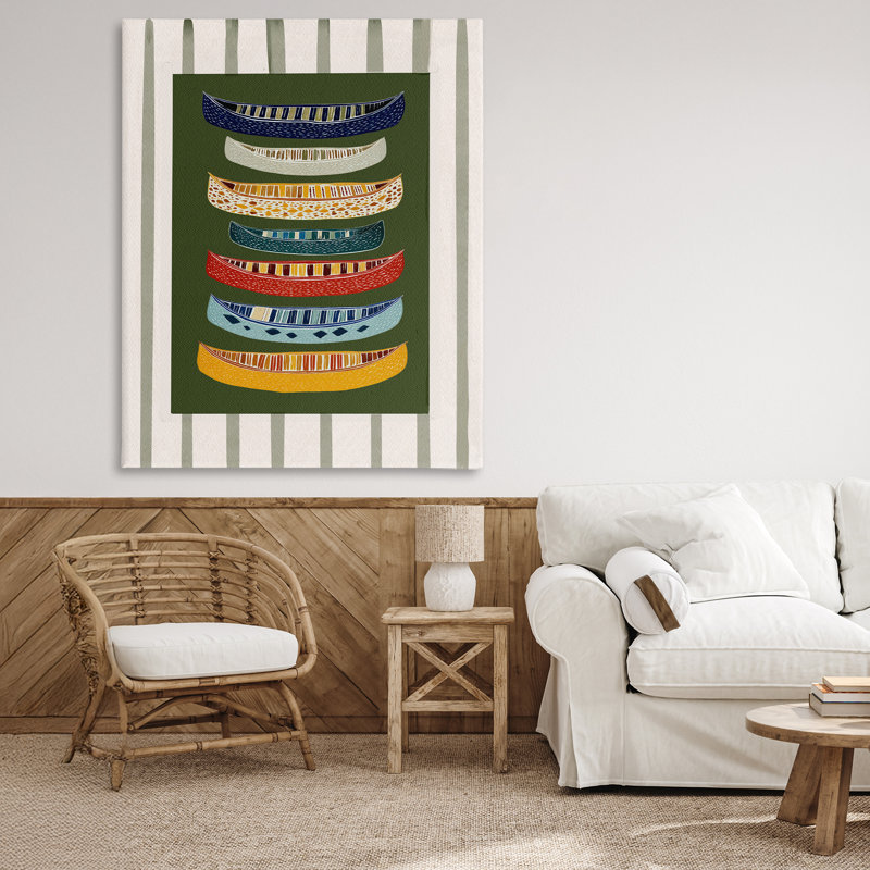 Patterned Canoes over Stripes Canvas, design by Yen, 48" H x 36" W