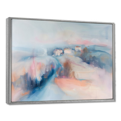 Grey Pink Minimalism Village Mirage IV - Farm Wall Art Living Room