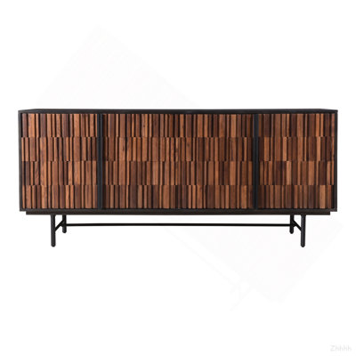 Sideboard, Contemporary Design, Solid Sheesham & Mango Wood, Iron Base