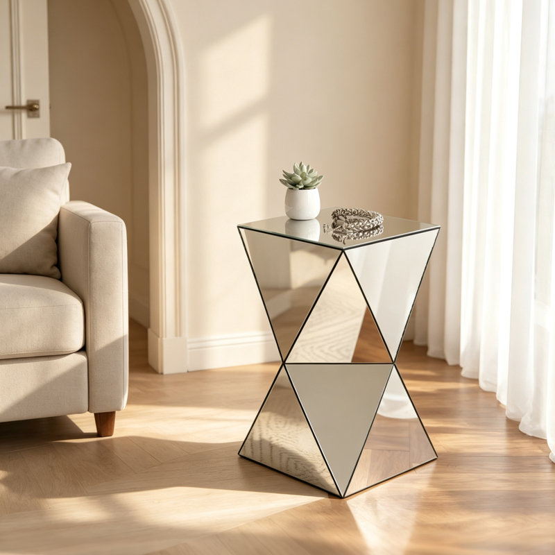 Modern Glam Geometric Mirrored Accent Table
