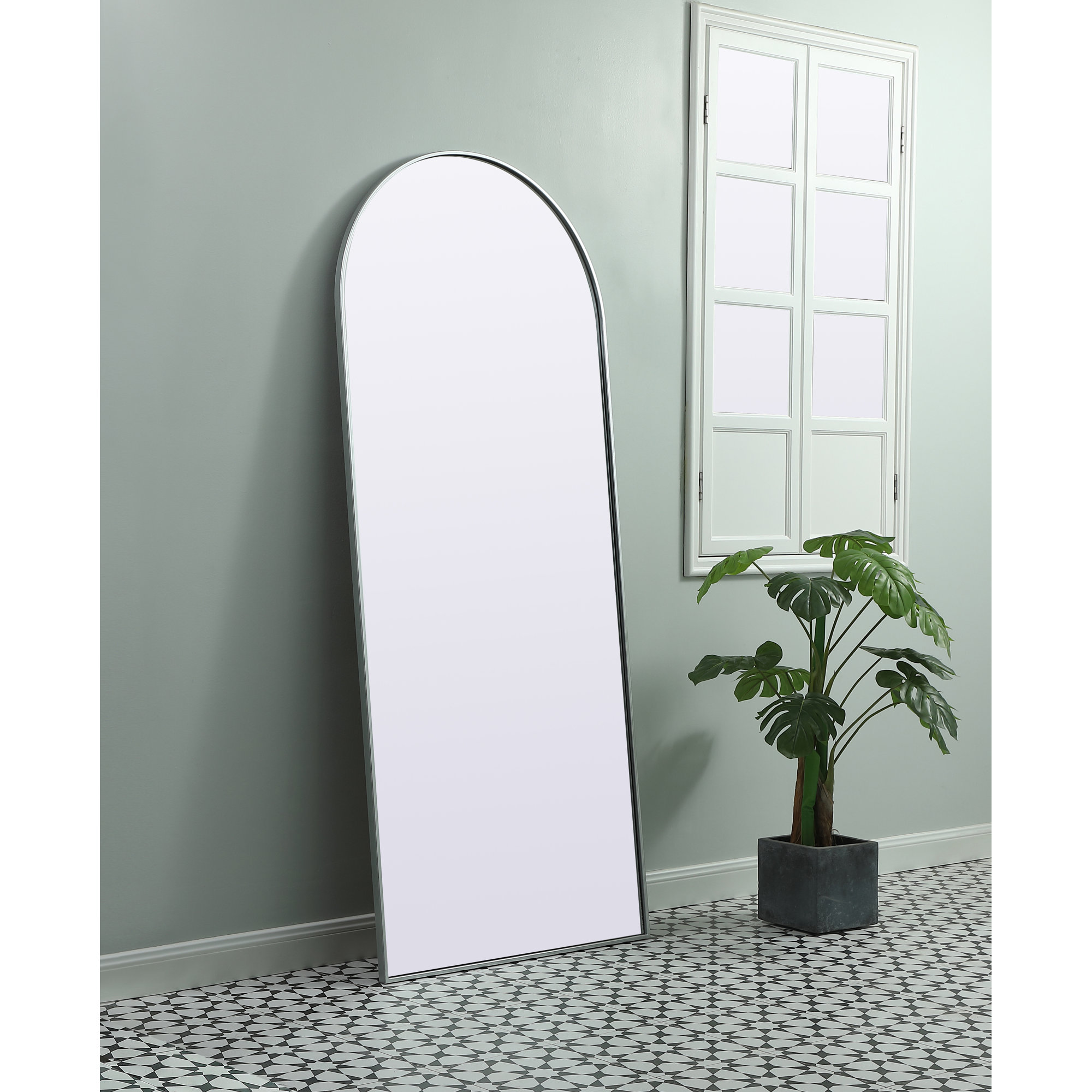 Sabine Metal Arch Wall Mirror, Silver, 76" x 32"