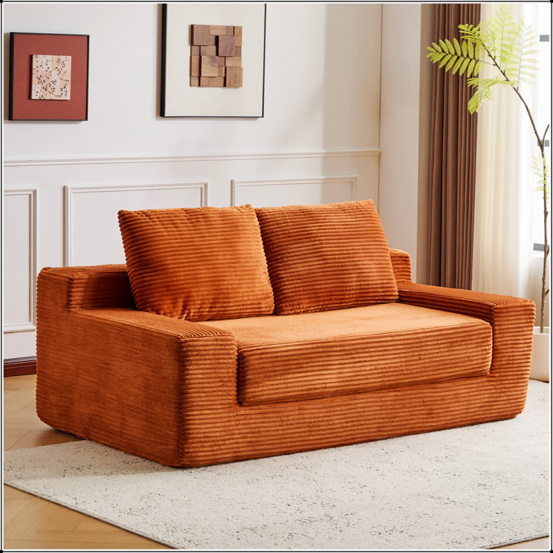 Canapé-lit confortable à assise profonde, petit canapé en velours côtelé moderne pour le salon et la chambre à coucher, coussins réversibles avec coussins, aucun assemblage requis