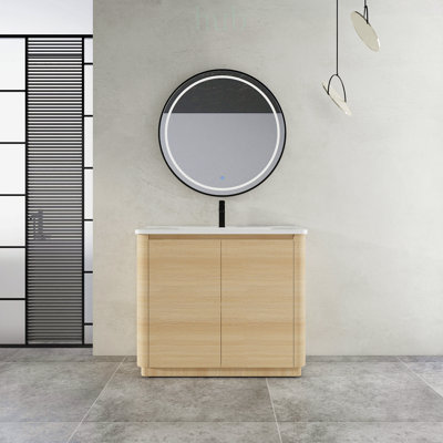 Meuble-lavabo autoportant de 101,6 cm (40 pouces) avec lavabo en céramique et portes à fermeture douce, écologique et offrant beaucoup d'espace de rangement.