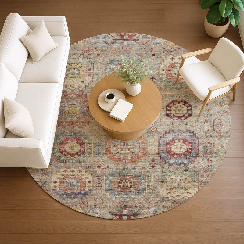 Machine Washable Indoor/Outdoor Kadyn ACN2227 Panel Rug, Round 8'