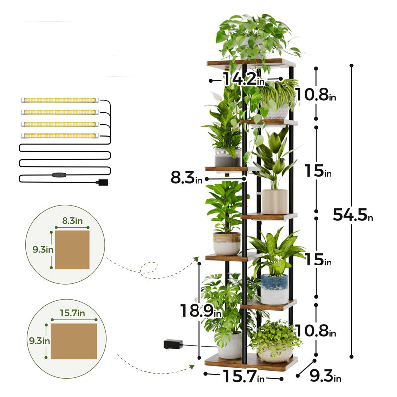 Support pour plante 54,5 po à 7 niveaux avec lumières de croissance