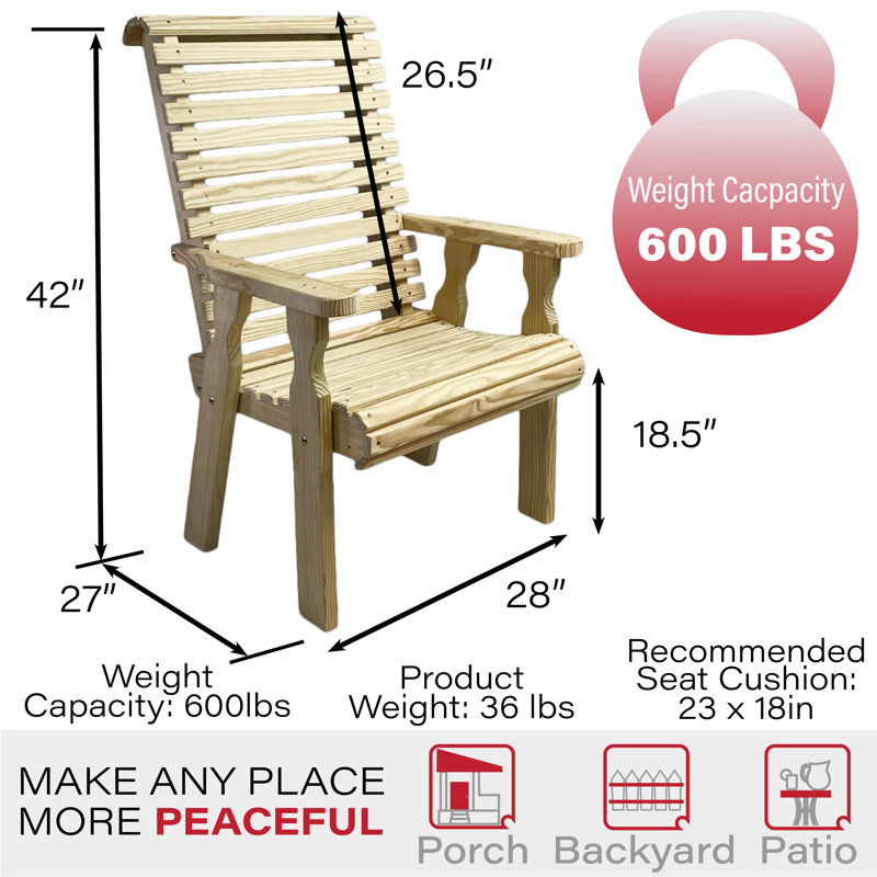 Chaise de patio robuste à haut dossier et à dossier roulé 600 lb, Sans finition