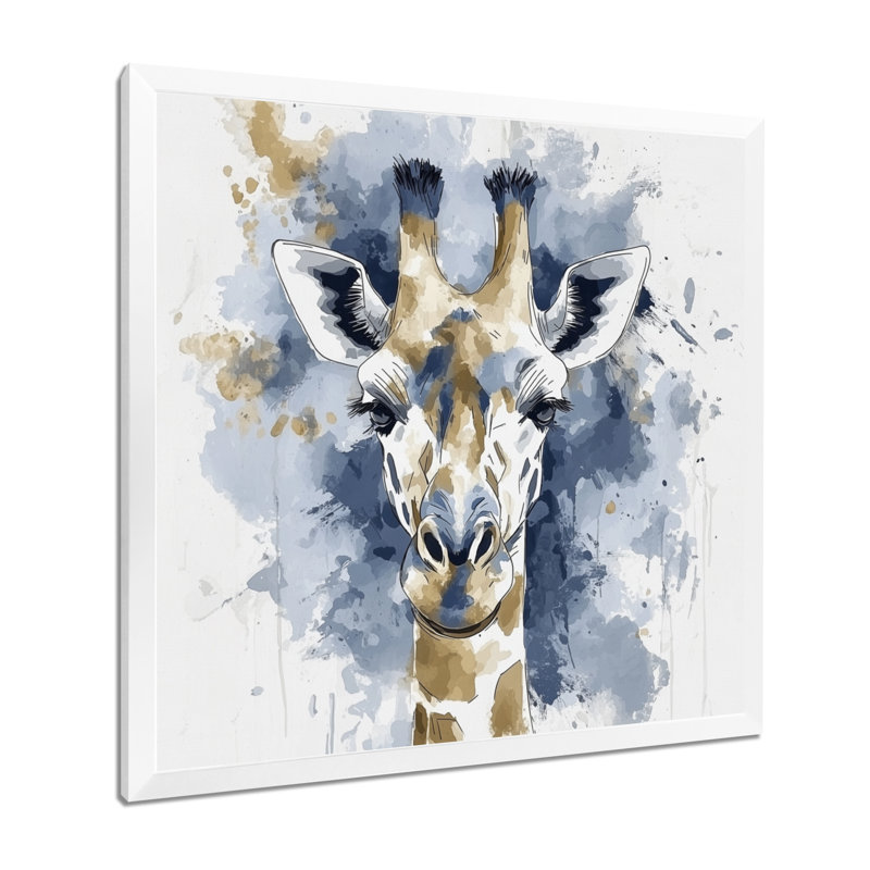 «Blue and Gold Giraffe Portrait I - Girafe», art mural, Reproduction encadrée, Tandis que, H 16 po x l 16 po