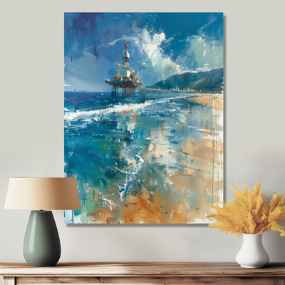 Blue Yellow Summer Oil Offshore Platform - Oil Rigs / Fields Wall Art Living Room