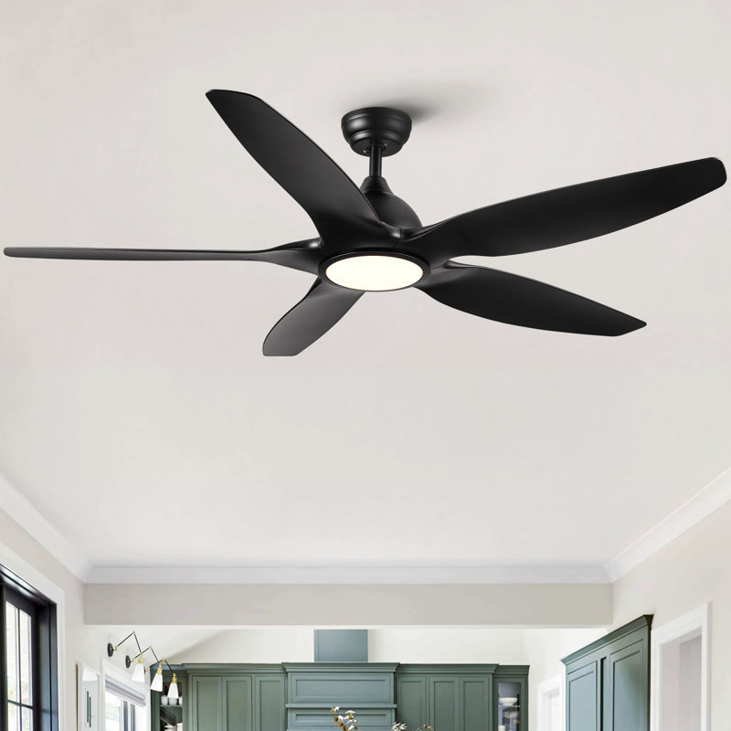 Éclairage de ventilateur de plafond à DEL intégré de 60 po avec pales en ABS noir, Noir, Noir