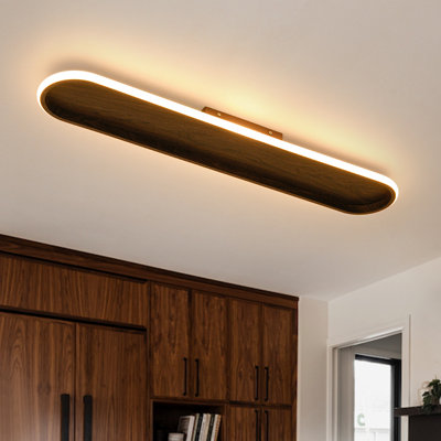 31.7" Farmhouse Wood Grain Led Long Oval Round Semi Flush Mount