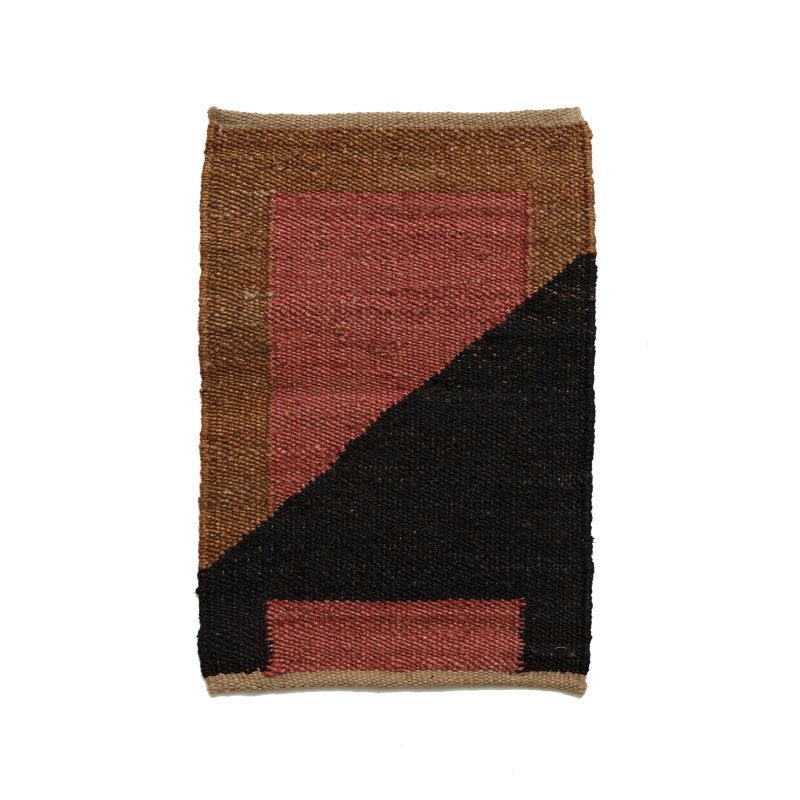 Flatweave Rectangle 5' x 7' Hemp Area Rug in Black/Brown/Pink