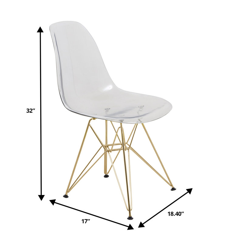 Bagimont Modern Plastic Dining Side Chair with Gold Eiffel Base, Clear