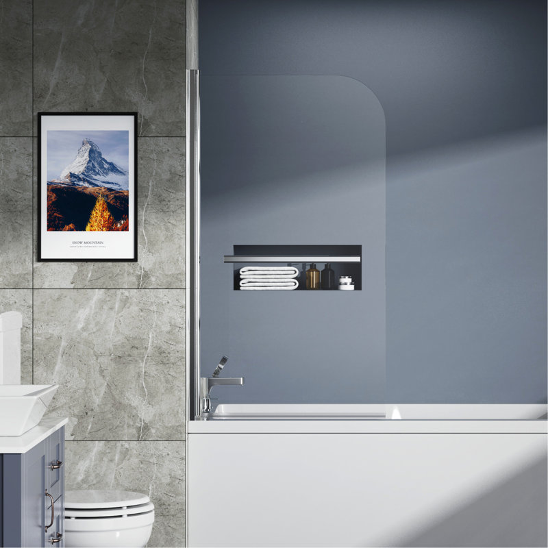 Porte de douche pour baignoire de 31 po x 55 po, panneau en verre trempé avec pivot de 180 degrés, poignée en acier inoxydable 304 antirouille, verre sécuritaire de 0,24 po d'épaisseur, installation facile sur le mur, profil et joints