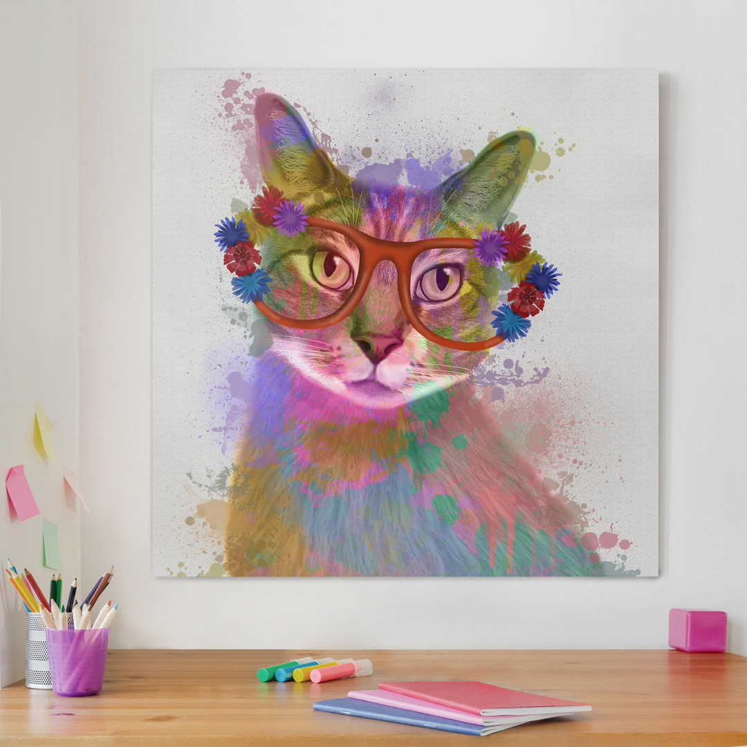 Leinwandbild Regenbogenspritzer - Katze