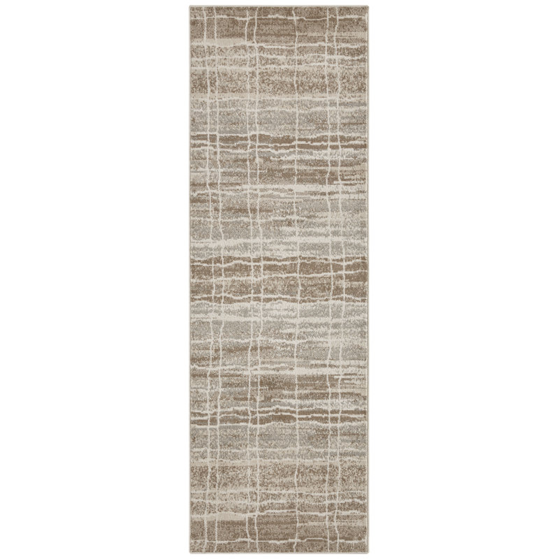 Machine Woven 100% Polypropylene Brown/Ivory Rug, Runner 80cm x 200cm