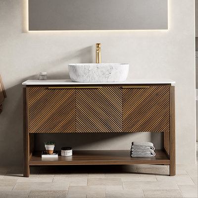 Meuble-lavabo de salle de bain avec lavabo, armoire de rangement autoportante en bois avec portes et tablette ouverte
