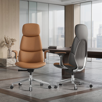 Top Grain Genuine Leather High Back Executive Office Chair, Embossed Pattern Upholstery, Home Desk Chair With Tilt Reclining, Adjustable Height & Seat Depth