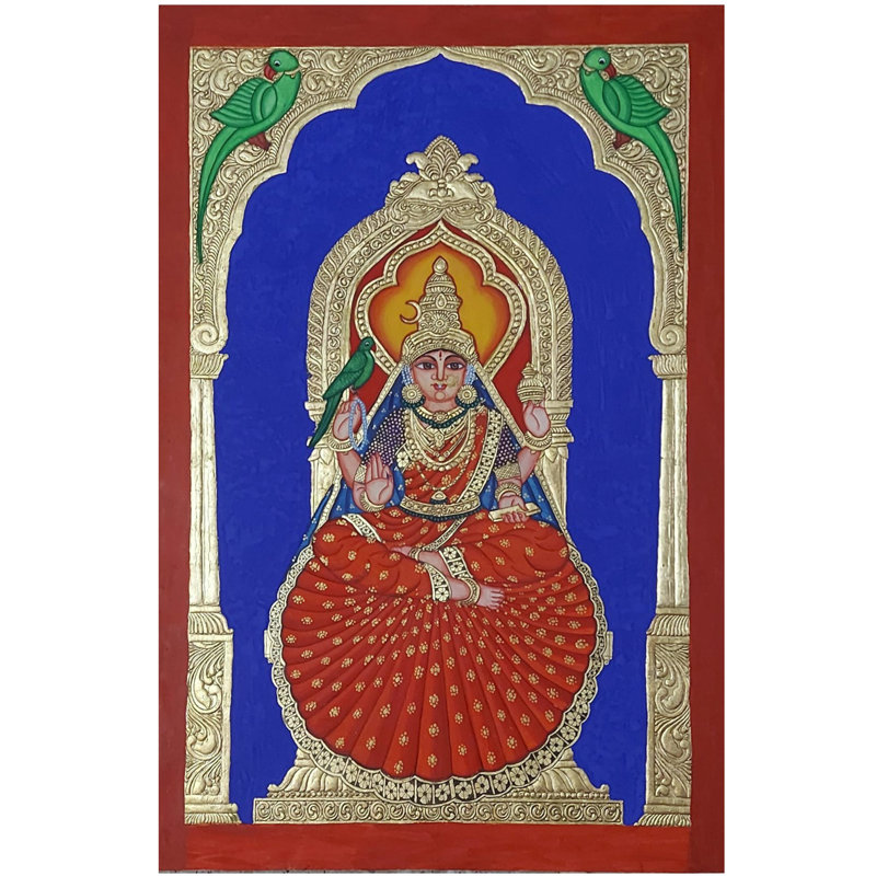 Déesse Meenakshi | Peinture de MySore par Anjali Ram | Aquarelle et feuille d'or