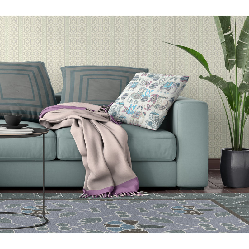  Housse de coussin carré et insert, Beige/bleu, H 16 po x l 16 po, Fermeture éclair