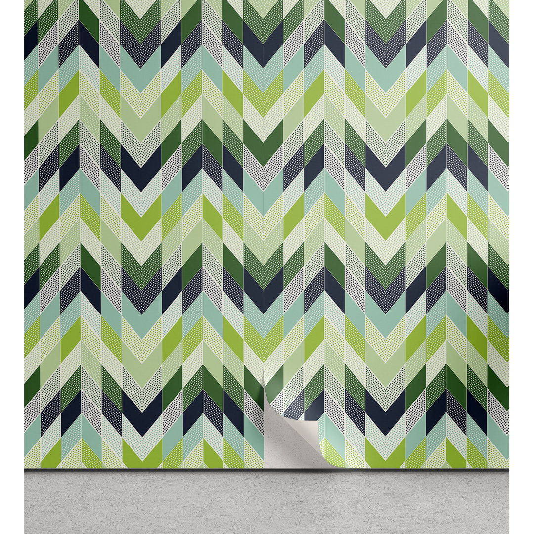 Abzieh- und Klebetapete, Moderne Herringbone-Flecken, Chevron, Seafoam Grün Dunkelblau