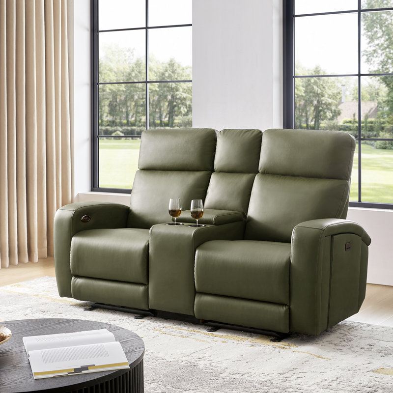 Basit 71" Modern Power Zero Gravity Theater Seating Recliner Sofa with Storage Armrest And Cup Holders, Olive