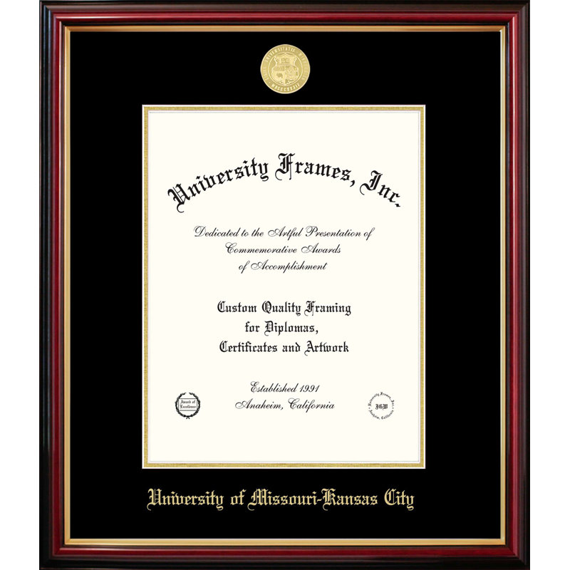 Cadre de petit diplôme de l'Université du Missouri, Kansas City, L 11 po x H 8,5 po, NCAA University of Missouri, Kansas City