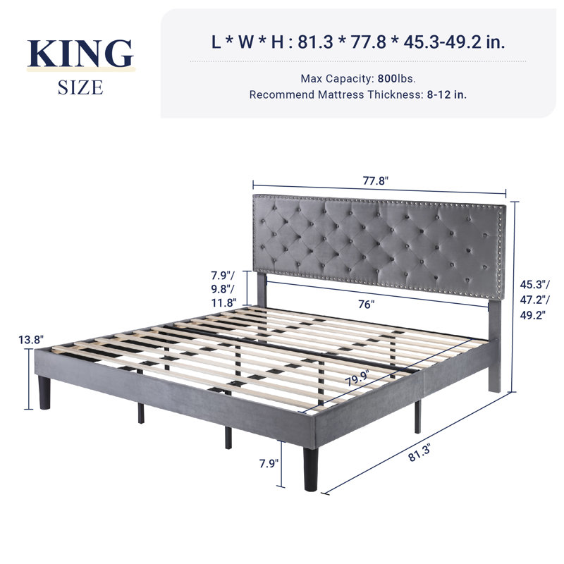 Basnett Upholstered Platform Bed, Gray, King